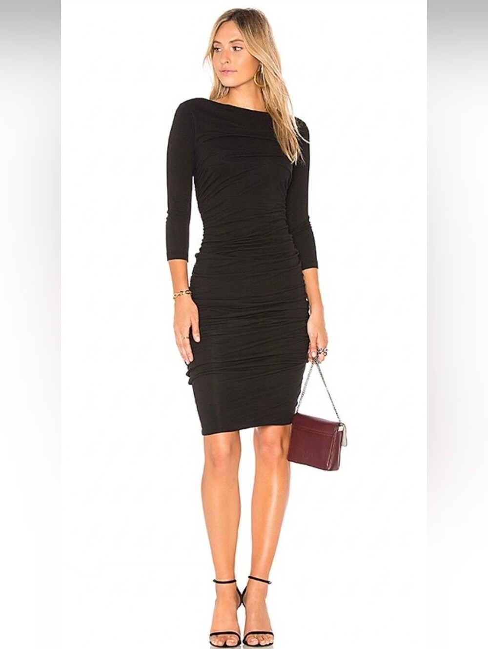James Perse Black Ruched Midi Dress - Women Dresses 2